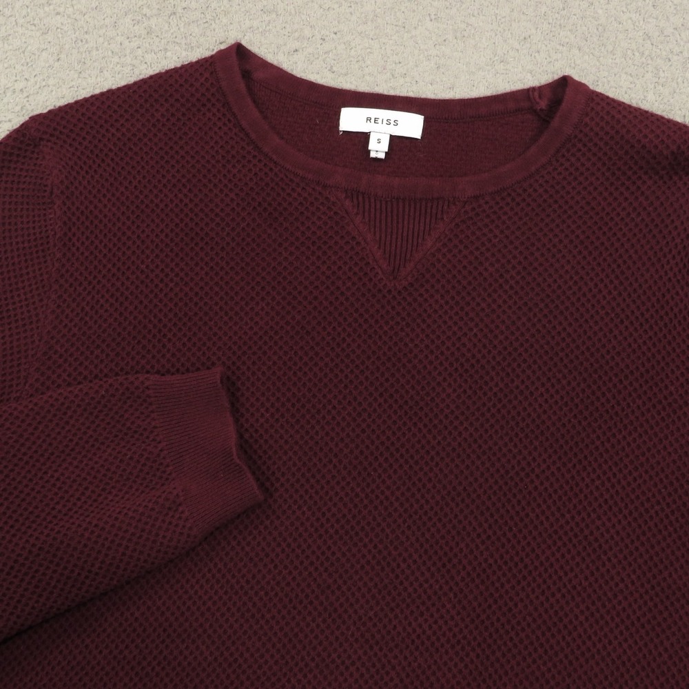 REISS Sweater Mens Small Maroon Cotton Textured Thermal Pullover Carnsdale S